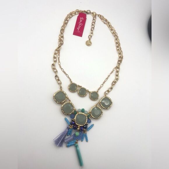 Gold and Blue Statement Necklace - Picture 1 of 5